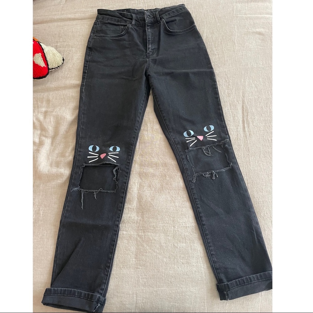 Ragged Priest Cat print distressed jeans